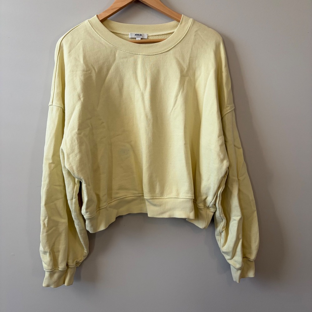 Agolde Womens Pale Yellow Cropped Oversized French Terry Sweatshirt L A7044B